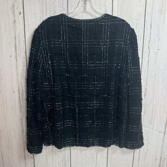 JMD New York 100% Silk Sequins Open Front Jacket Blazer Formal Size Large - Picture 5 of 6